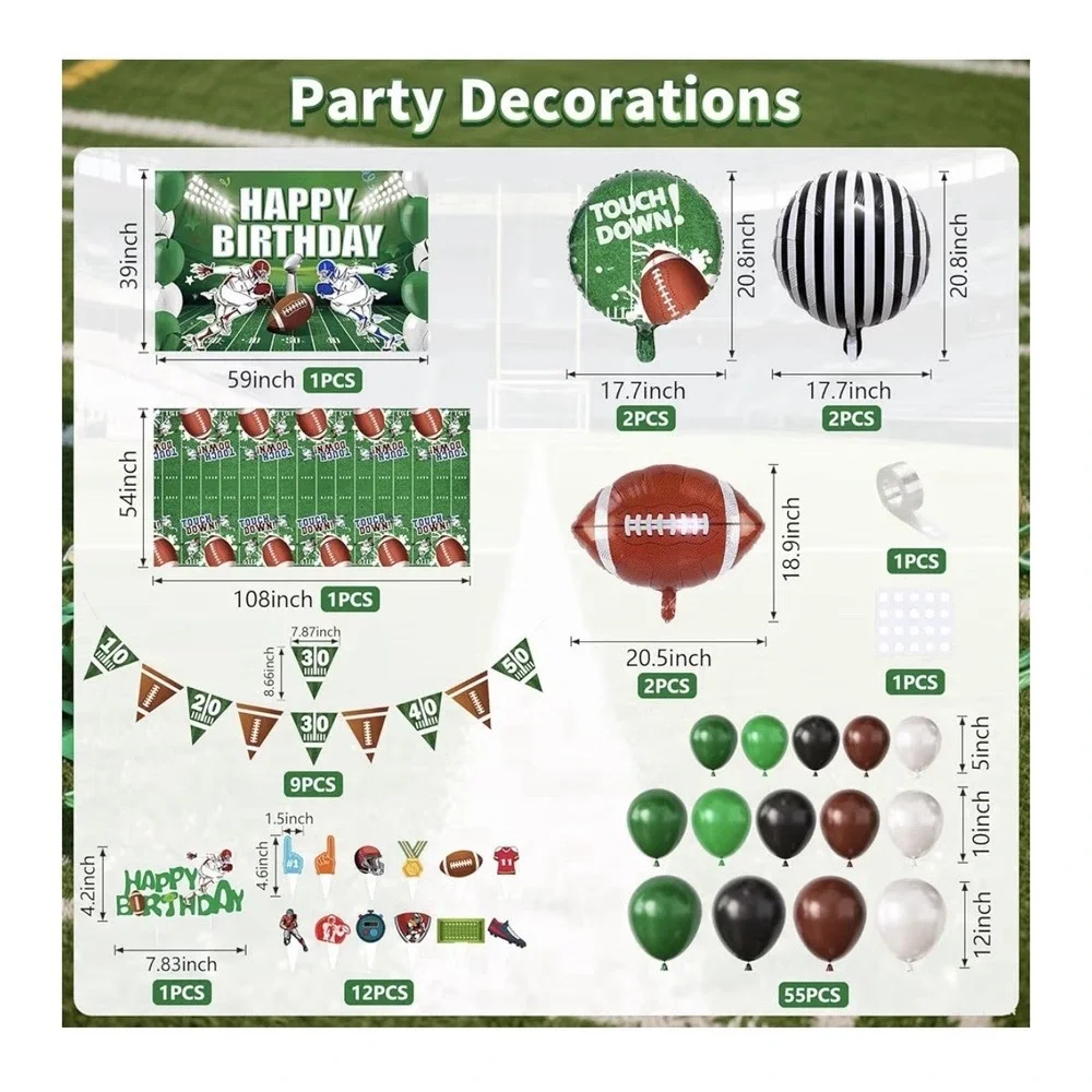 Football Birthday Party Supplies Banner Tablecloth Backdrop Balloons Cake Topper